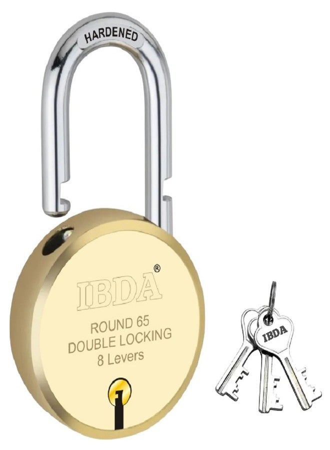IBDA Lock and Key 65mm | Double Locking | 8 Levers' Technology| Rivetless BRASS Finish Padlock | lock for home, shutter, gate, door, kadi, channel, chain, shop, school, warehouse, flat, outdoor-indoor - Image 2
